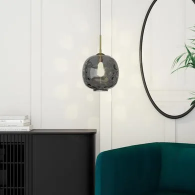 Dark Grey Dimpled Smoked Glass Ceiling Pendant Light - Avellino