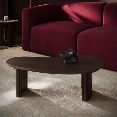 Curved Walnut Effect Coffee Table with 2 Legs - Ivan