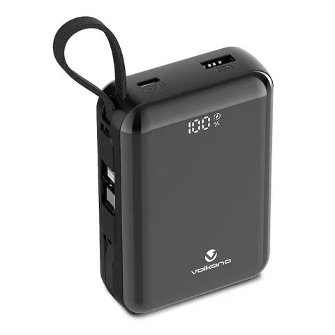 Volkano Solace Series 20 000 mAh avec câbles USB-C et Lightning intégrés - Noir