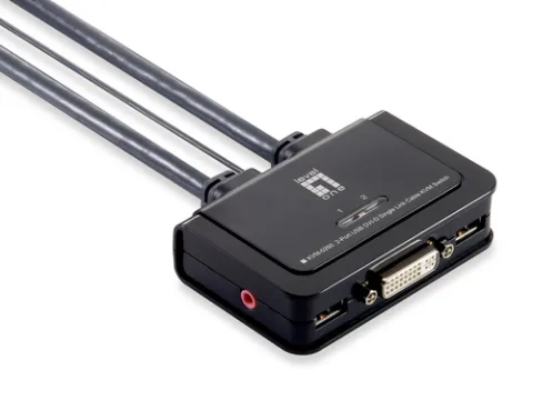 LevelOne 2-Port USB DVI-D Single Link Cable KVM Switch, audio support