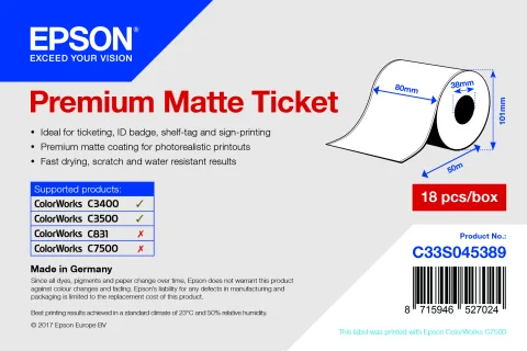 Epson Premium Matte Ticket Roll, 80 mm x 50 m