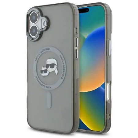 Husa Karl Lagerfeld Apple iPhone 16 Plus IML Metal Karl & Choupettes Heads Negru