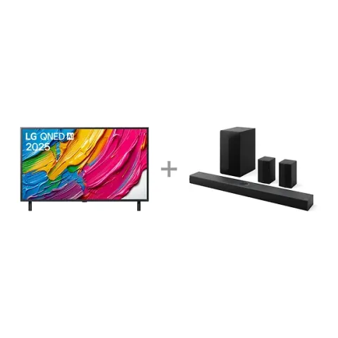 LG 55" QNED 80 – 4K TV (2025) + LG S70TR 5.1.1 Soundbar Dolby Atmos -tuotepaketti