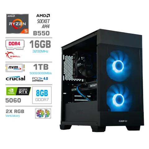 MEGA MT S7X, Ryzen 5 5500 RTX 5060 16GB 1TB 4.0 750W Brez OS črna RGB, računalnik