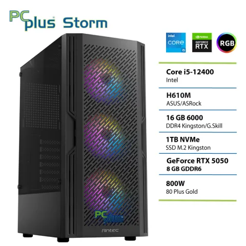 PCPLUS Storm, Intel Core i5 12400F 16GB 1TB SSD RTX 5050 8GB gaming namizni računalnik