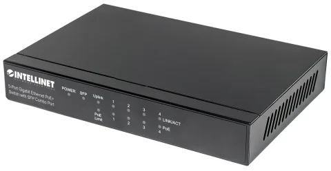 Intellinet 5-Port Gigabit Ethernet PoE+ Switch with SFP Combo Port, 4 x