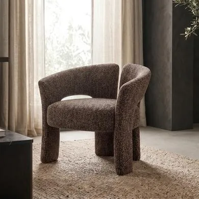 Brown Boucle Modern Curved Accent Chair - Azalea