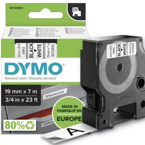 DYMO Authentic D1 Labels | Black Print on White Tape | 19 mm x 7