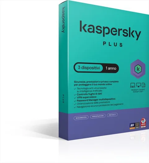 KASPERSKY - Plus 3 dispositivi 1 anno VPN Illimitata