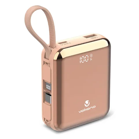 Volkano Solace Series 10 000 mAh avec câbles USB-C et Lightning intégrés - Rose et Or