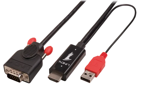 Lindy 41455 Videokabel-Adapter 1 m HDMI + USB VGA (D-Sub) Schwarz