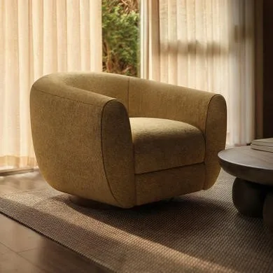 Caramel Brown Chenille Round Swivel Tub Chair - Celine