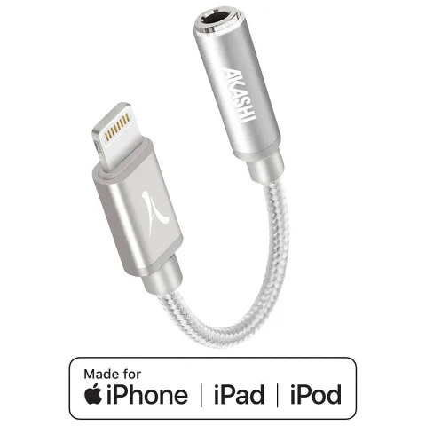 Akashi Adaptateur Audio Lightning MFI vers Jack 3.5 mm Argent