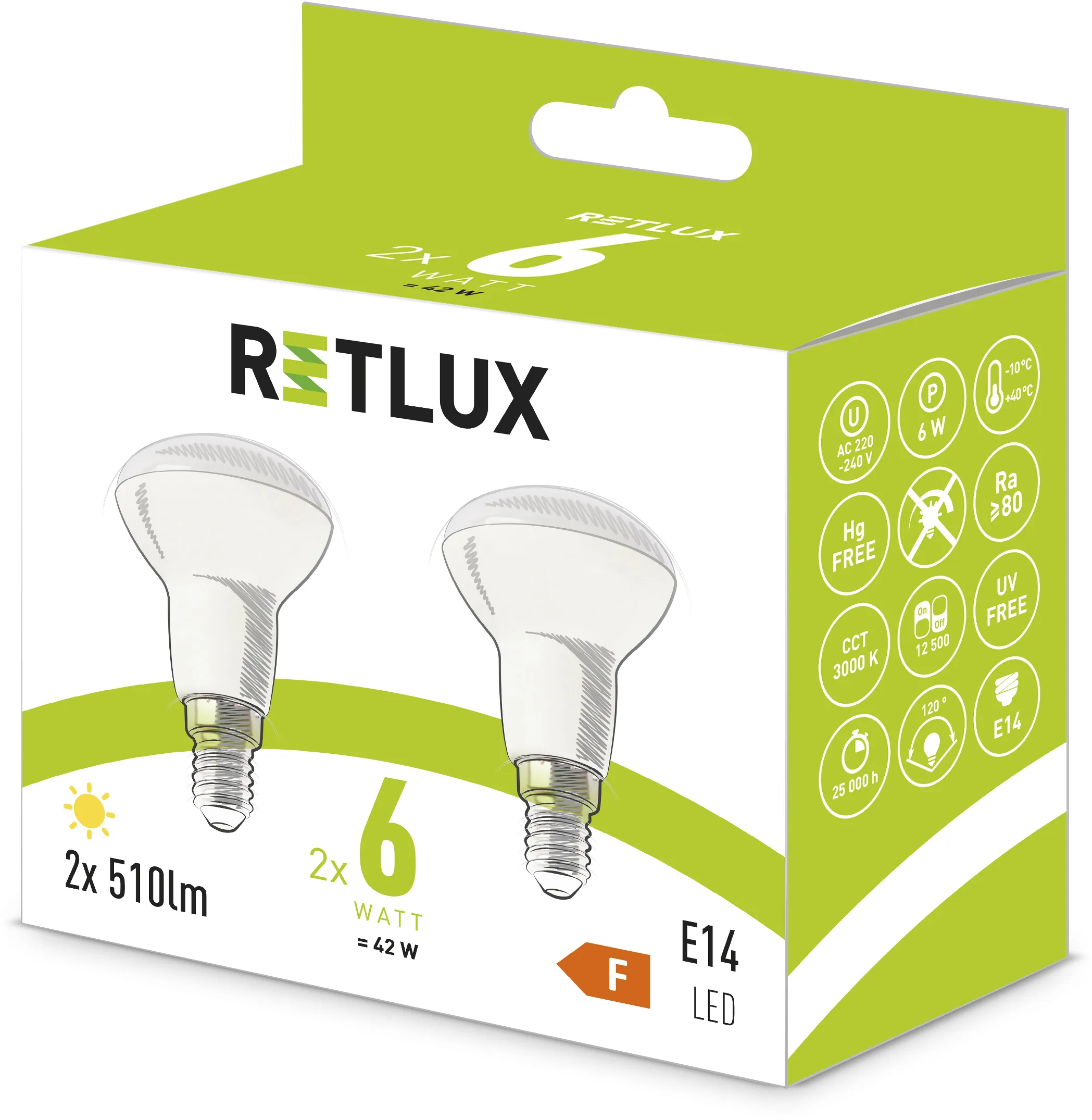 Retlux REL 38 R50 E14 WW 2x6W