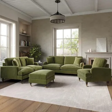 Olive Green Velvet 3 Piece Sofa Set - Payton