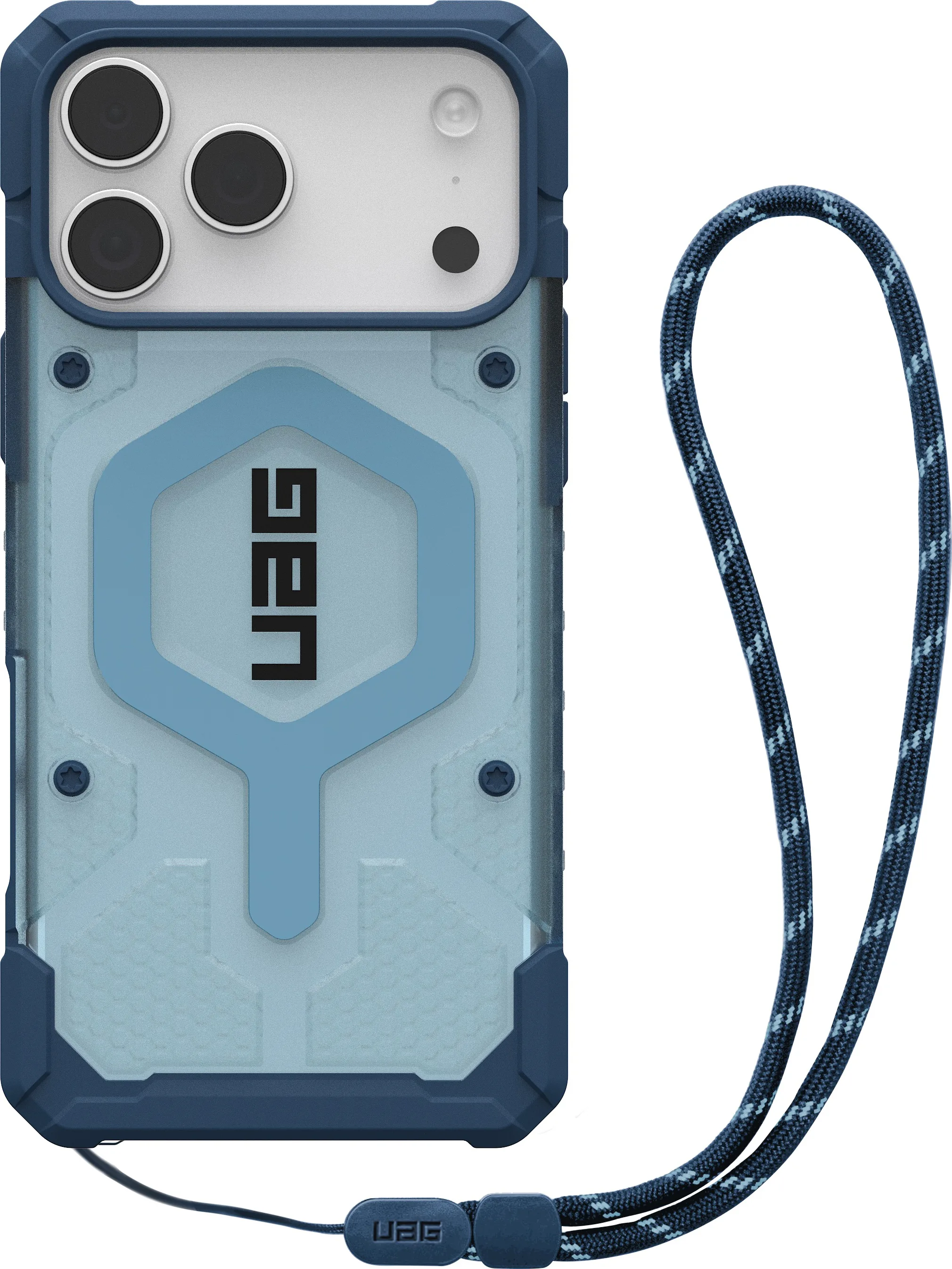 UAG Pathfinder Clear MS case iPhone 17 Pro Max Blues Lanyard