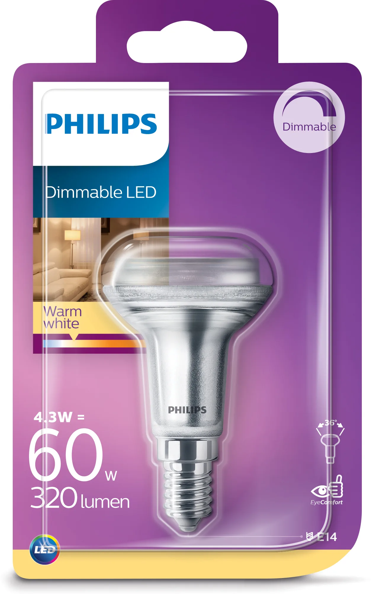 Philips LED CLA 60W R50 E14 WW 36D D R