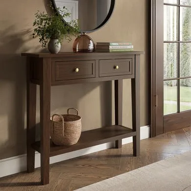 Small Narrow Walnut Console Table with Drawers - Elms